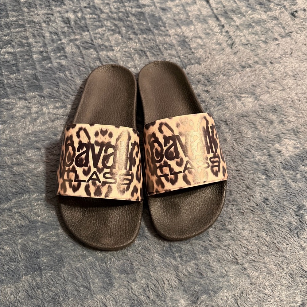 Roberto Cavalli Black and Leopard Print Sandals